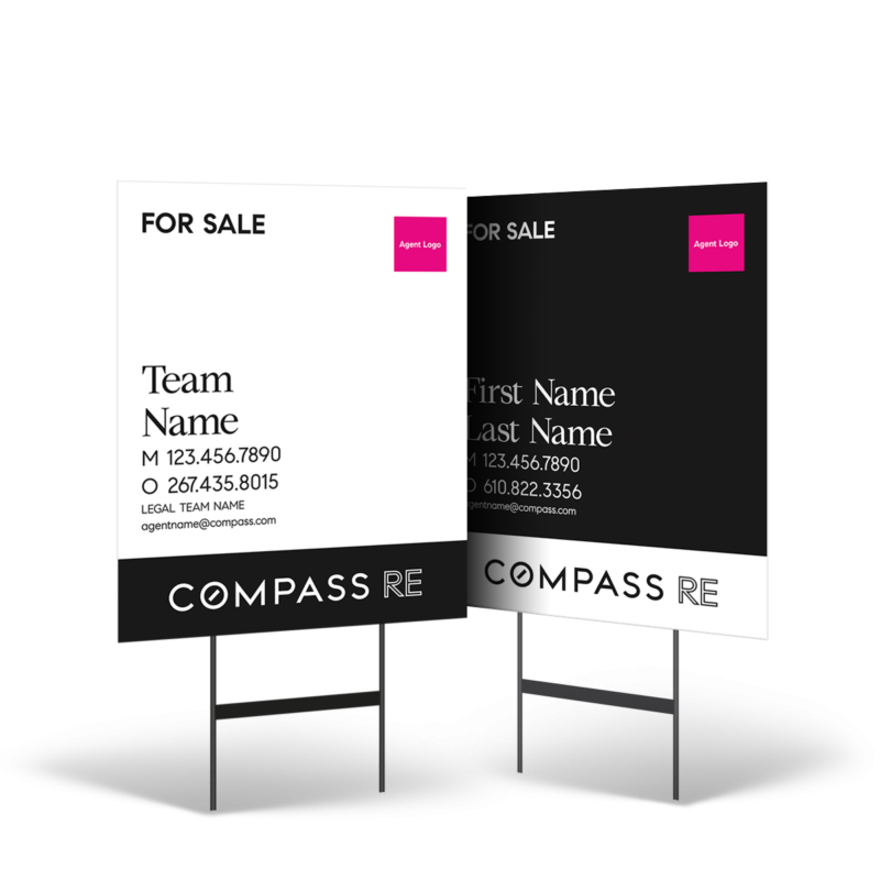 24"x30"2-Sided Styrene Yard Sign,Reflective or Standard,on Black Stand for Compass