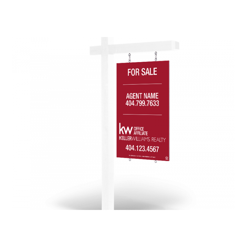 2'x3' Two-Sided Custom/Reflective Hanging Wooden Panel with Arm Post for Keller Williams Realty