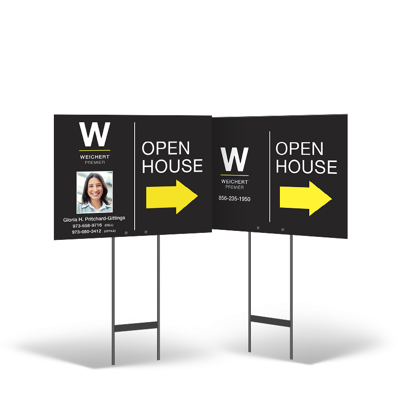 Styrene Yard Sign Two-Sided 24"X18" With Black Stand, Featuring Premier Weichert Realtors