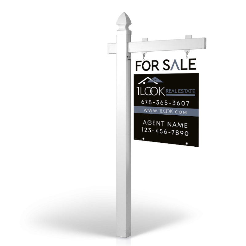 6' Easy Arm Post with 24"x30" Panels: Styrene, Aluminum, & Reflective for 1 look Real Estate 6' Easy Arm Post with 24"x30" Panels: Styrene, Aluminum, & Reflective for 1 look Real Estate