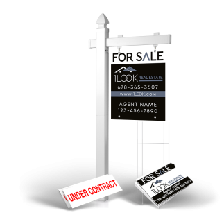 HomeRun Package 1 look real estate: 6' Post, 24"x30" Panel, Directionals, Stakes, Clip-Ons