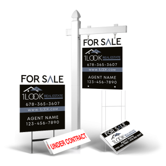 Grand Slam Package 1 look real estate: 6' Post, Two-Sided 24"x30" Panels, Directionals, Stakes, Clip-Ons