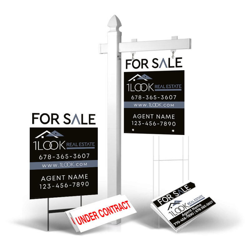 Grand Slam Package 1 look real estate: 6' Post, Two-Sided 24"x30" Panels, Directionals, Stakes, Clip-Ons