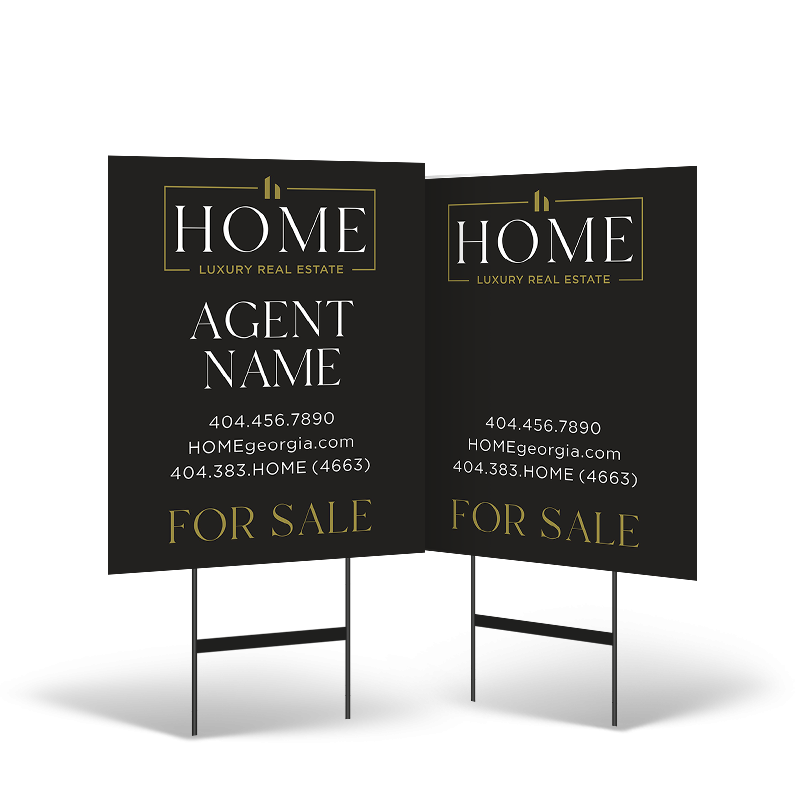 Home Real Estate: 24"x30" Two-Sided Styrene Yard Sign, Standard & Reflective on Black Stand