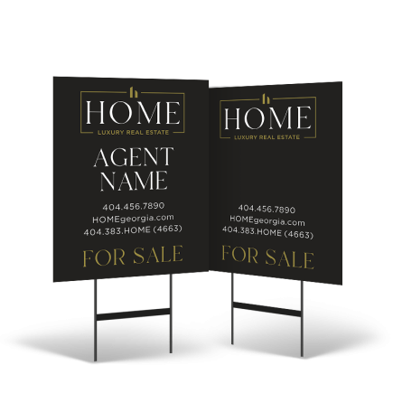 Home Real Estate: 24"x30" Two-Sided Styrene Yard Sign, Standard & Reflective on Black Stand