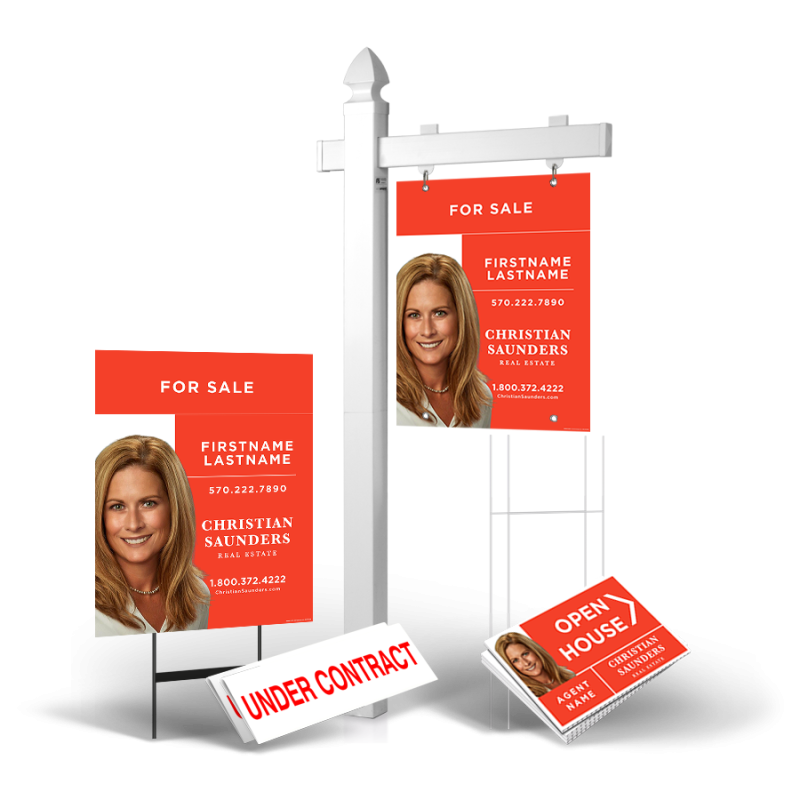 Grand Slam Pkg: 6' Arm Post, 24x30 Styrene Panels, 4 Directionals, Stakes, ClipsFOR CHRISTIAN SAUNDERS REAL ESTATE