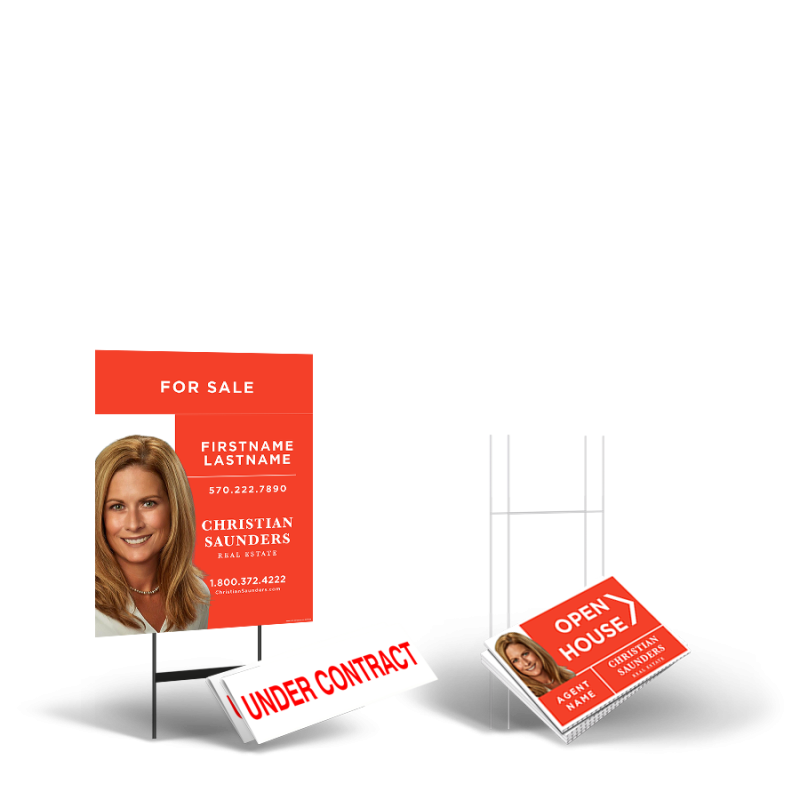 Starter Pkg:24x30 Styrene Yard Sign,4x18x12 Coroplast Directionals, 4 Stands, 2 Clip-Ons for Christian Saunders