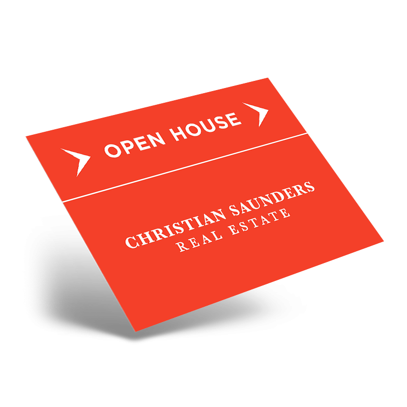 24"X18" STYRENE ONE SIDED PRINTED PANEL TO FIT 24"X18" METAL AFRAME SOLD INDIVIDUALLY FOR CHRISTIAN SAUNDERS REAL ESTATE