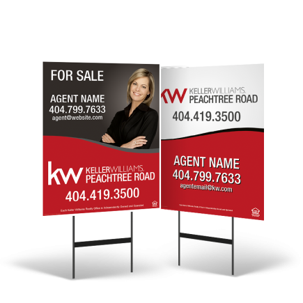 24"x30" Two-Sided Styrene Yard Sign: Standard & Reflective on Black Stand for Keller Willams Peachtree Road
