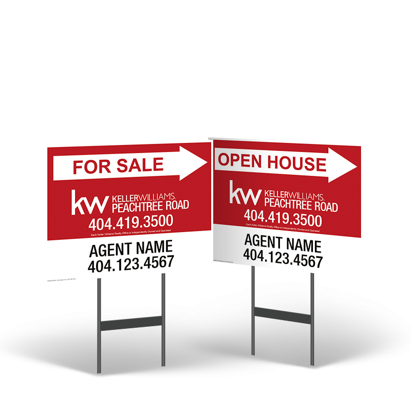 18" X14" STYRENE YARD SIGN TWO SIDED MOUNTED ON BLACK POWDER COATED for Keller Willams Peachtree Road