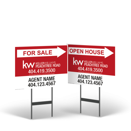 18" X14" STYRENE YARD SIGN TWO SIDED MOUNTED ON BLACK POWDER COATED for Keller Willams Peachtree Road