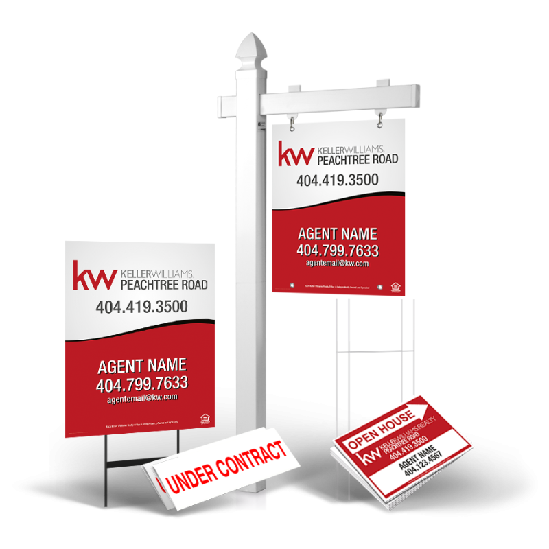 Grand Slam Package Keller Willams Peachtree Road : 6' Post, Two-Sided 24"x30" Panels, Directionals, Stakes, Clip-Ons