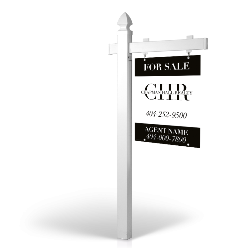 6' Easy Arm Post with 24"x30" Two-Sided Hanging Panels: Styrene, Aluminum, & Reflective Options for CHAPMAN HALL REALTORS
