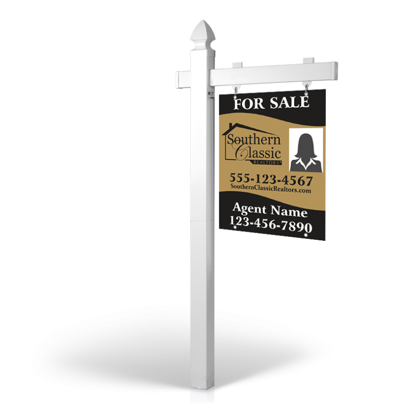 6' Easy Arm Post with 24"x30" Two-Sided Hanging Panels: Styrene, Aluminum, & Reflective Options for Southern Classic Realty 6' Easy Arm Post with 24"x30" Two-Sided Hanging Panels: Styrene, Aluminum, & Reflective Options for Southern Classic Realty