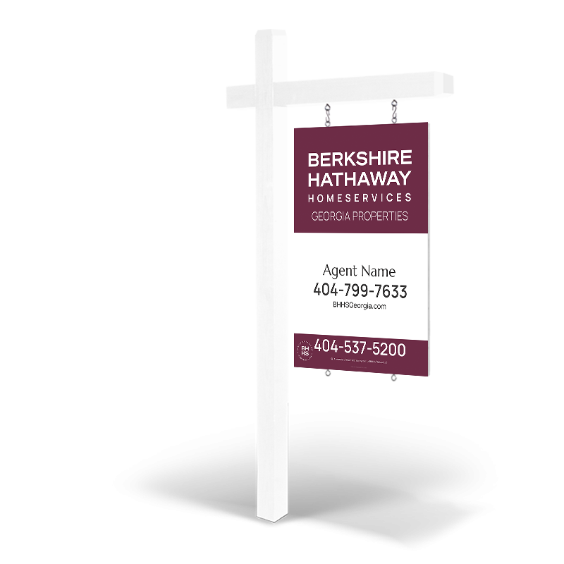 BHHS GEORGIA PROPERTIES 2'X3' REFLECTIVE WOOD PANEL WITH ARMPOST, INSTALL & REMOVAL