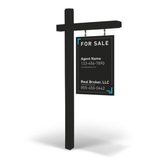 "2'x3' Custom Reflective Double-Sided Wooden Sign & Post for Real Brokers Service"