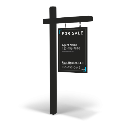 "2'x3' Custom Reflective Double-Sided Wooden Sign & Post for Real Brokers Service"