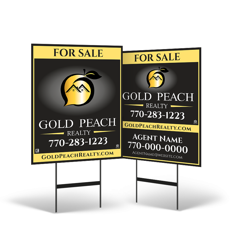 24"x30" Styrene or Reflective Yard Sign with Black Stand for Gold Peach Realty