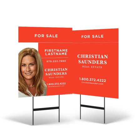24"x30" Two-Sided Styrene Yard Sign, Standard or Reflective, on Black Stand for Christian Saunders Real Estate