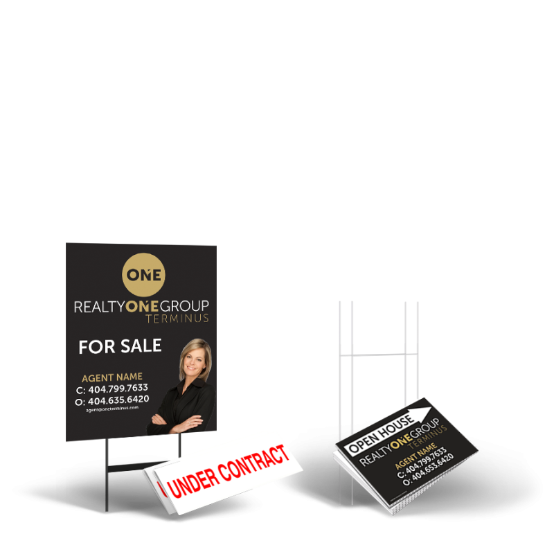REALTY ONE TERMINUS Starter Package: 24x30 Yard Sign, Directionals, Stands, Clip-Ons REALTY ONE TERMINUS Starter Package: 24x30 Yard Sign, Directionals, Stands, Clip-Ons