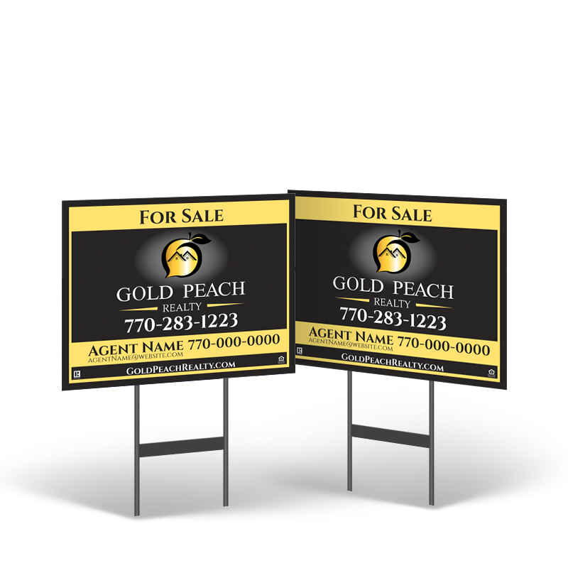 18"x14" Styrene & Reflective Yard Sign on Black Stand for Gold Peach Realty