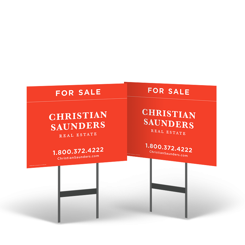 18"x14" Two-Sided Styrene Yard Sign, Standard or Reflective, on Black Powder-Coated Stand for Christian Saunders Real Estate