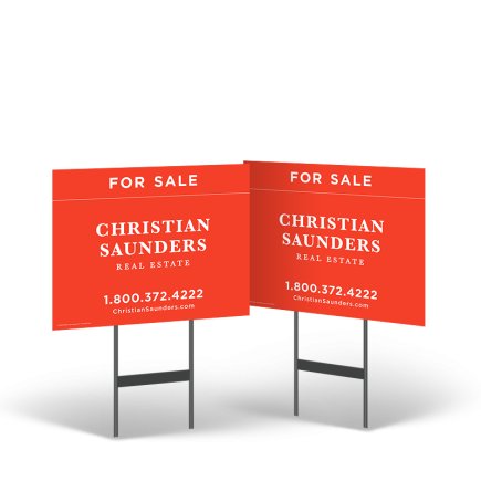 18"x14" Two-Sided Styrene Yard Sign, Standard or Reflective, on Black Powder-Coated Stand for Christian Saunders Real Estate