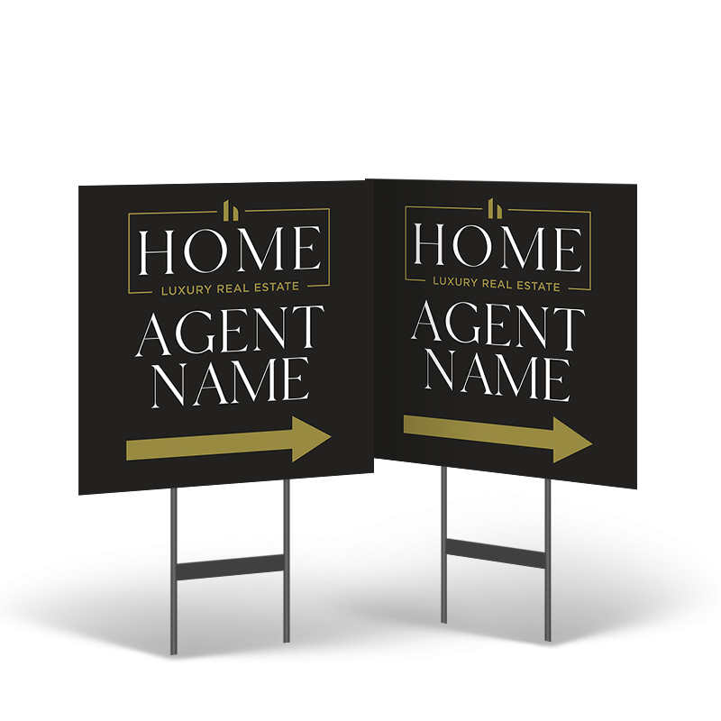 Home Real Estate:18"x18"Two-Sided Styrene Yard Sign:Standard&Reflective on Black Stand