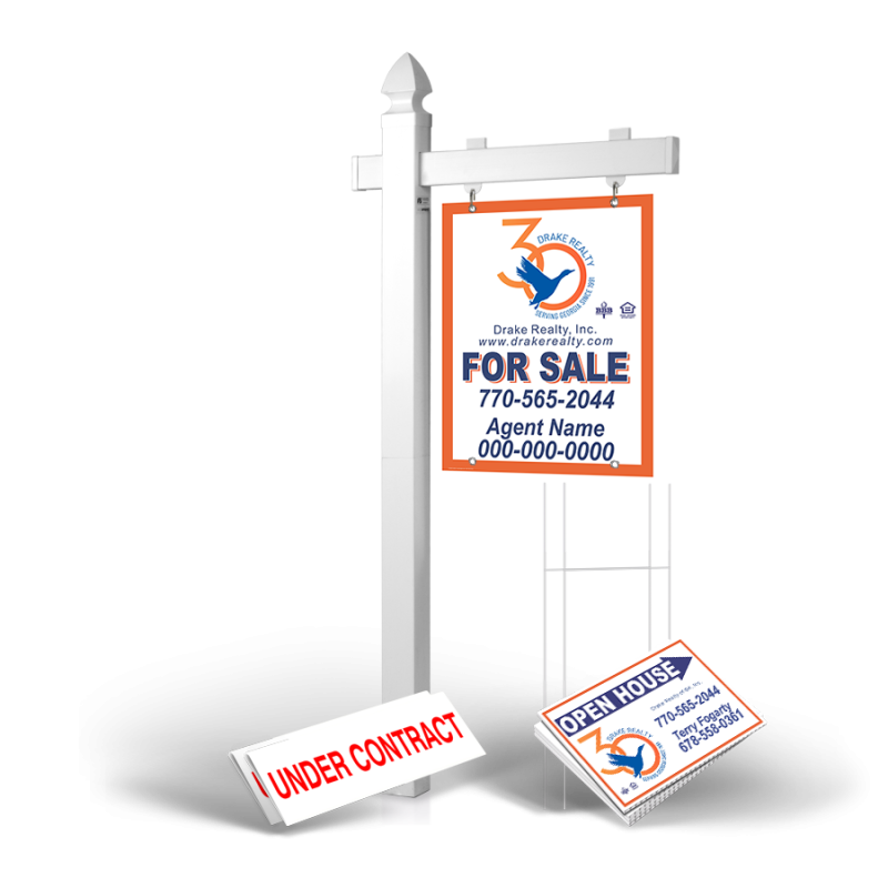 Homerun Pkg:6'Easy Arm Post,24"x30"Styrene Panel,4Coroplast Directionals,4Step Stake Stands for DRAKE REALTY