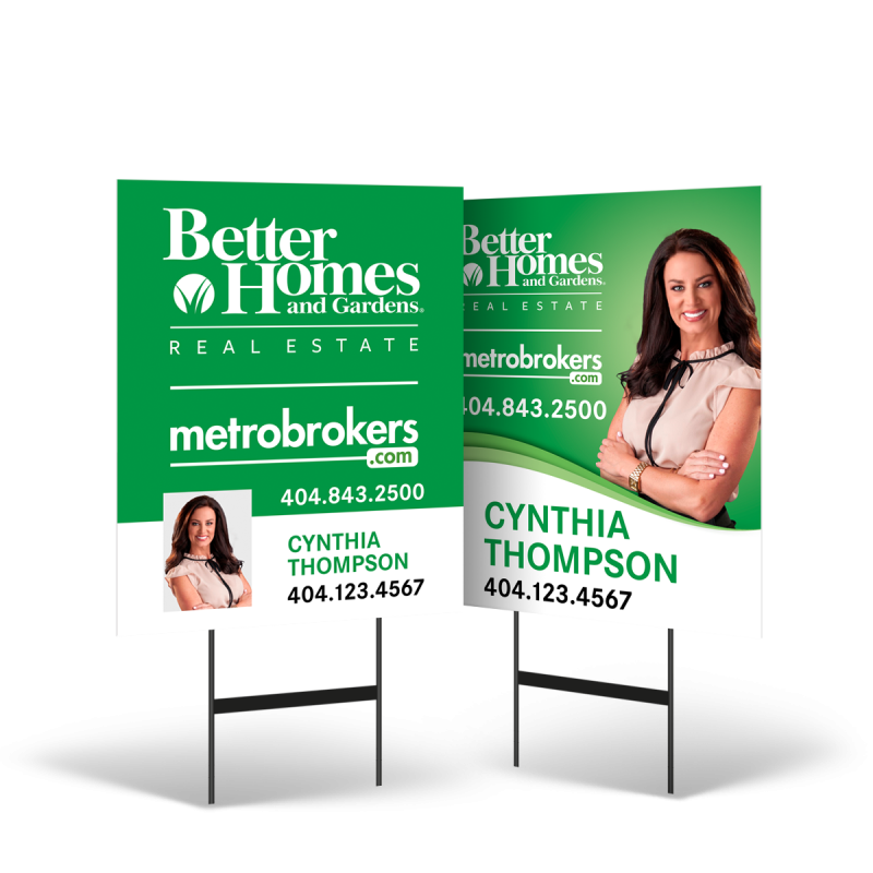 24"x30" Styrene Yard Sign Two-Sided w/ Black Powder-Coated Stand for Metro Brokers
