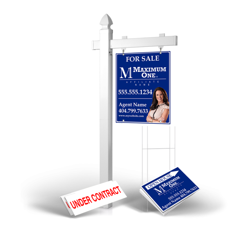 Homerun Pkg:6'Easy Arm Post,24"x30"Styrene Panel,4Coroplast Directionals,4Step Stake Stands for Maximum One