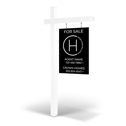 2'X3' Custom Wooden 2-Sided Hanging Panel  in Reflective or Non Reflective with Wooden Arm Post & Installation for Crown Realty