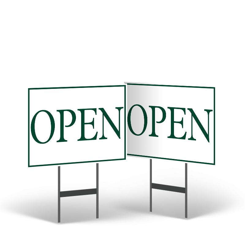 DORSEY ALSTON REALTORS 18 X 14 "OPEN" STYRENE YARD SIGN W/ BLACK STAND