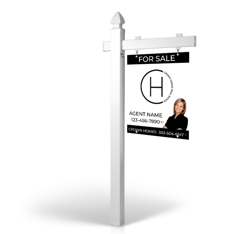 Crown Realty: 5' Rookie Easy Arm Post with 24"x30" Two-Sided Panels in Styrene & Aluminum, Reflective Options Crown Realty: 5' Rookie Easy Arm Post with 24"x30" Two-Sided Panels in Styrene & Aluminum, Reflective Options