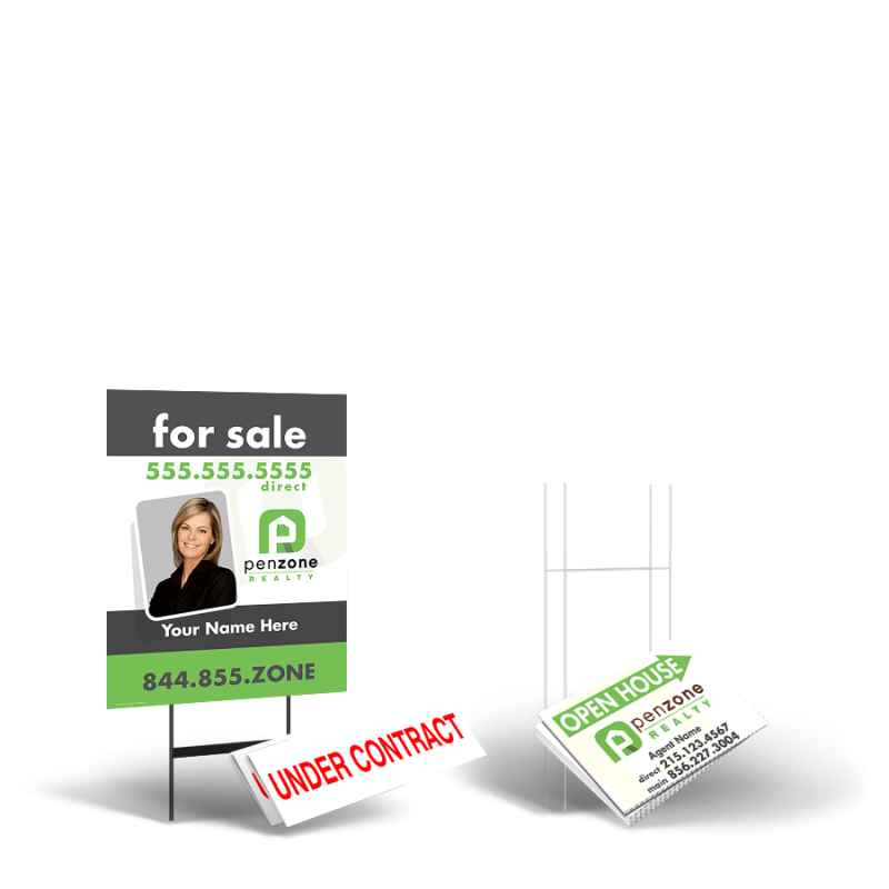 PenZone Realty Starter Package: 24x30 Yard Sign, Directionals, Stands, Clip-Ons