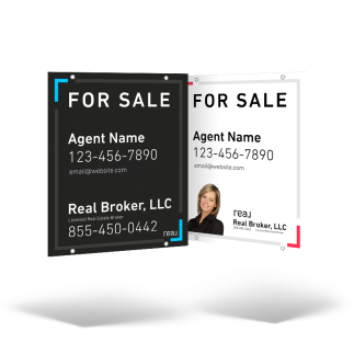 24"x30" Two-Sided Hanging Panel in Styrene or Aluminum, Reflective Options for Real Brokers
