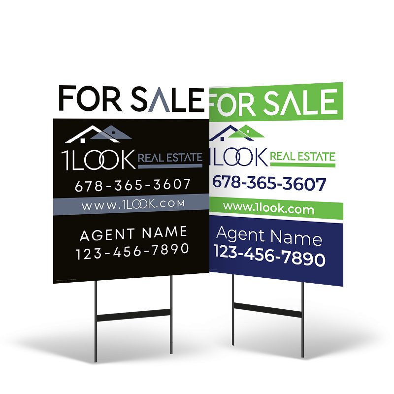 24"x30" Two-Sided Styrene Yard Sign: Standard & Reflective on Black Stand for 1 look real estate