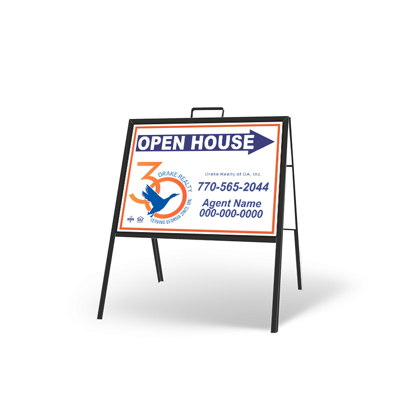 24"X18"FOLDING"A"FRAME W/TWO 24"X18" STYRENE CUSTOM PRINTED INSERTS for DRAKE REALTY 24"X18"FOLDING"A"FRAME W/TWO 24"X18" STYRENE CUSTOM PRINTED INSERTS for DRAKE REALTY
