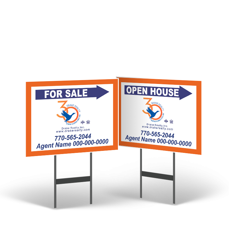 18"x14" Two-Sided Styrene/Reflective Yard Sign on Black Powder-Coated Stand for DRAKE REALTY 18"x14" Two-Sided Styrene/Reflective Yard Sign on Black Powder-Coated Stand for DRAKE REALTY