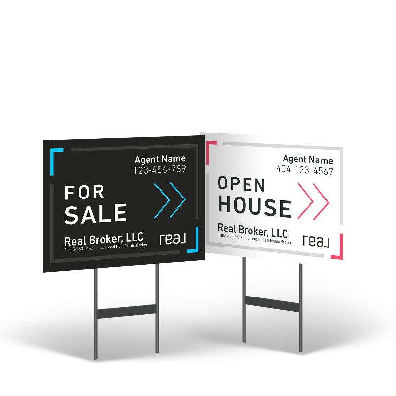 18"x14" Two-Sided Styrene/Reflective Yard Sign on Black Powder-Coated Stand, Real Broker 18"x14" Two-Sided Styrene/Reflective Yard Sign on Black Powder-Coated Stand, Real Broker