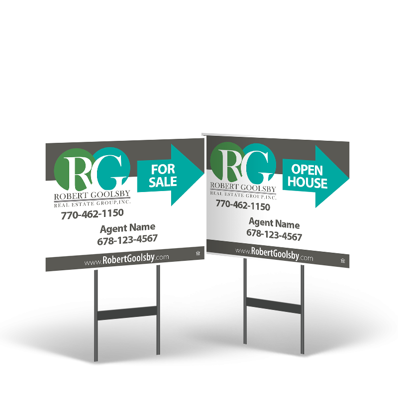 18x14 Reflective Styrene Yard Sign, Double-Sided on Black Powder-Coated Stand for Robert Goolsby Real Estate