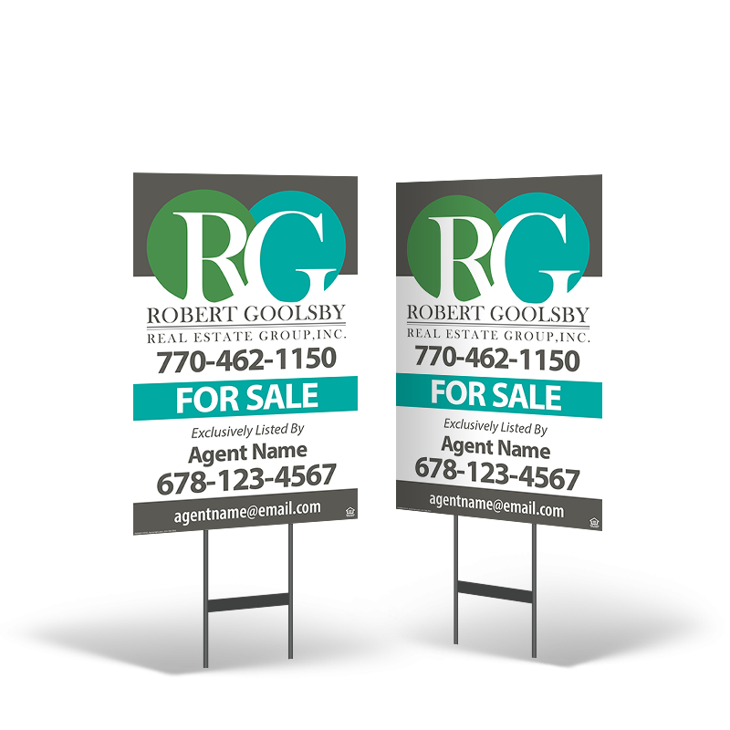 Robert Goolsby Real Estate 18"X28" 2-Sided Yard Sign with Stand, STYRENE or Reflective