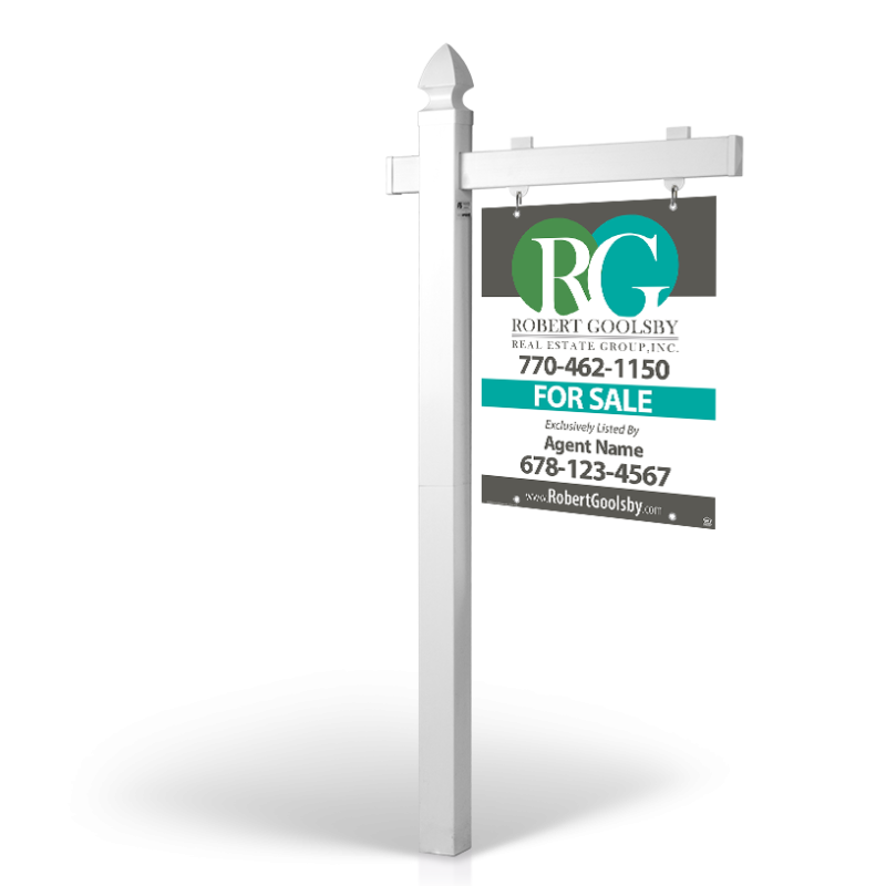 6' Easy Arm Post with 24"x30" Two-Sided Hanging Panels: Styrene, Aluminum, & Reflective Options for Robert Goolsby Real Estate 6' Easy Arm Post with 24"x30" Two-Sided Hanging Panels: Styrene, Aluminum, & Reflective Options for Robert Goolsby Real Estate