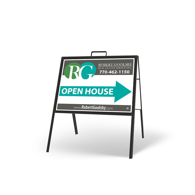 24" X 18" FOLDING "A" FRAME W/ TWO 24"X18" STYRENE CUSTOM PRINTED INSERTS for Robert Goolsby Real Estate