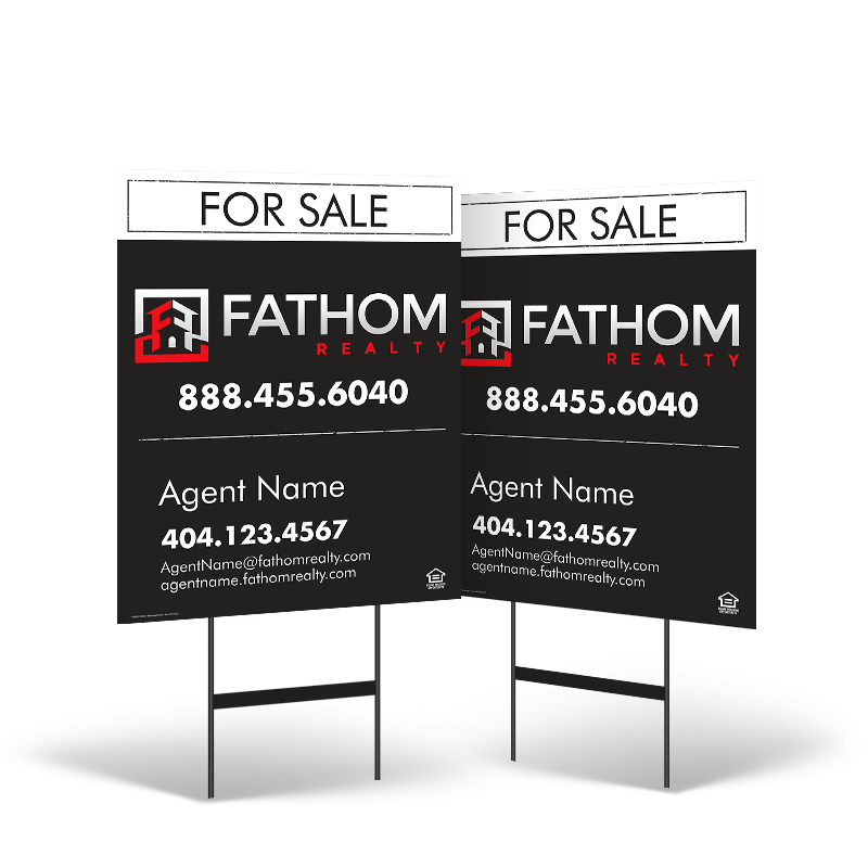 24x30 Two-Sided Reflective/Non-Reflective Styrene Yard Sign on Black Stand for Fathom Realty 24x30 Two-Sided Reflective/Non-Reflective Styrene Yard Sign on Black Stand for Fathom Realty
