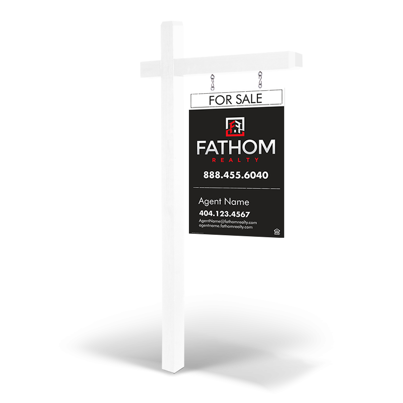 2'X3' Custom Wooden 2-Sided Hanging Panel  in Reflective or Non Reflective with Wooden Arm Post & Installation for Fathom Realty