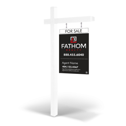 2'X3' Custom Wooden 2-Sided Hanging Panel  in Reflective or Non Reflective with Wooden Arm Post & Installation for Fathom Realty