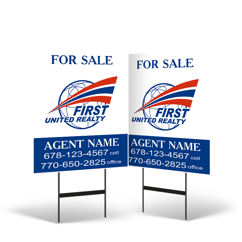 24"x30" Two-Sided Styrene/Reflective Yard Sign on Black Powder-Coated Stand for First United Realty