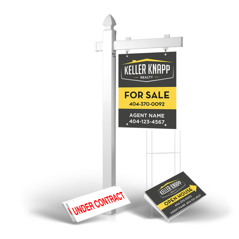 Homerun Pkg:6'Easy Arm Post,24"x30"Styrene Panel,4Coroplast Directionals,4Step Stake Stands for Keller Knapp