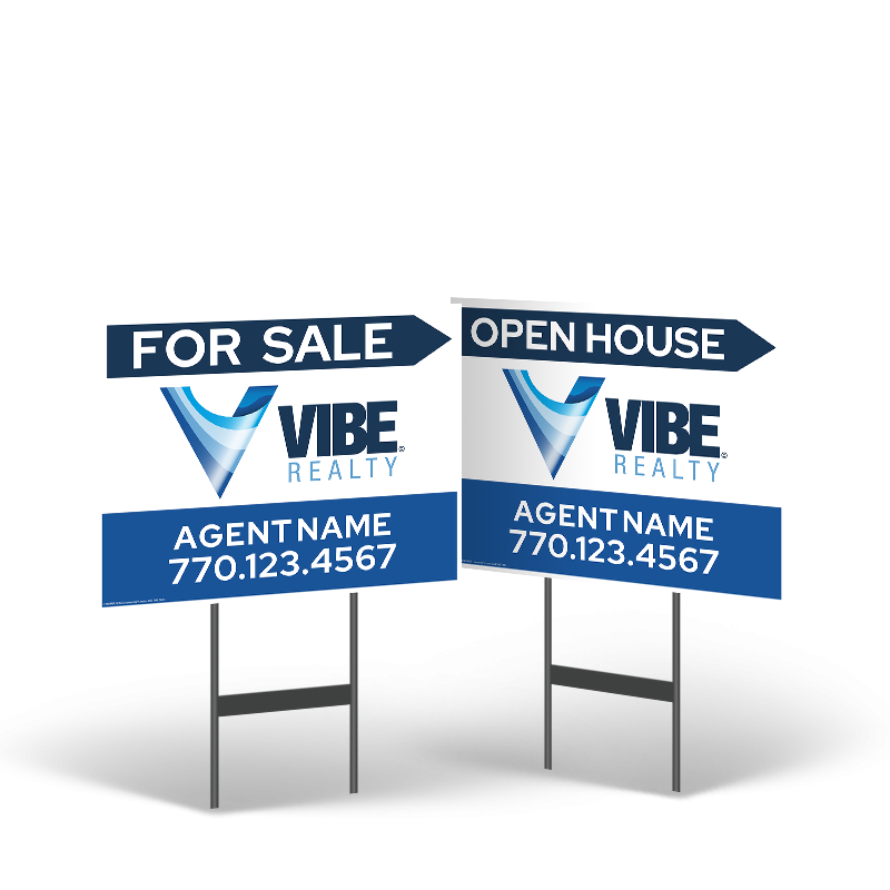 18"x14" Two-Sided Reflective/Non-Reflective Styrene Yard Sign on Black Stand for Vibe Realty